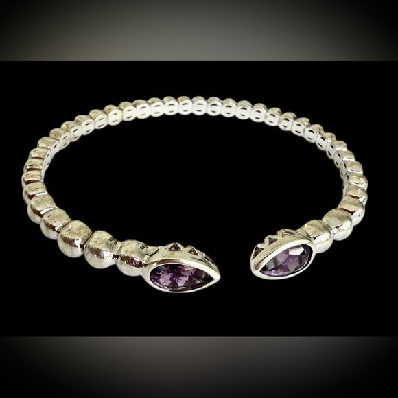 Sterling Silver Bracelet Gabriel & Co Bujukan Pear Shape Amethyst Split Bangle - Picture 7 of 9